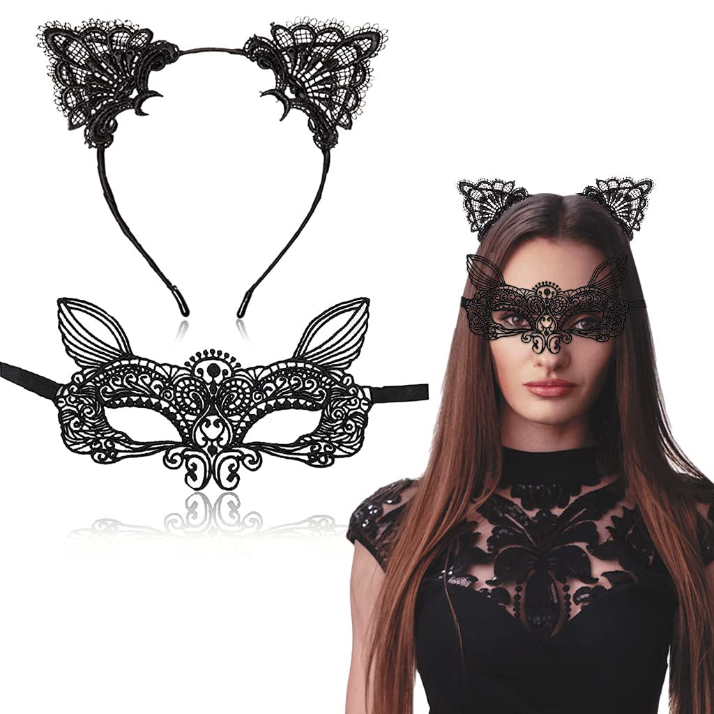 PATPAT Set of 2 Masquerade Masks Lace Eye Mask Cat Ears Headband for Women, Cute Halloween Mask Party Mask Costume for Cosplay Carnival Party Halloween Christmas Valentine Day (Elf) PATPAT Set of 2 Masquerade Masks Lace Eye Mask Cat Ears Headband for Women, Cute Halloween Mask Party Mask Costume for Cosplay Carnival Party Halloween Christmas Valentine Day (Elf)